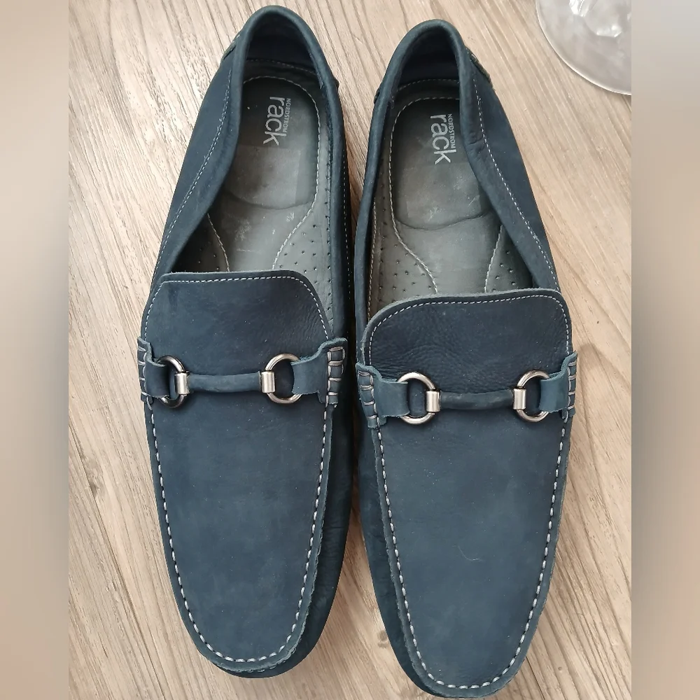 Nordstroms Men’s Size 13 M Blue Leather Horsebit Driving Loafers Moc Toe Shoes